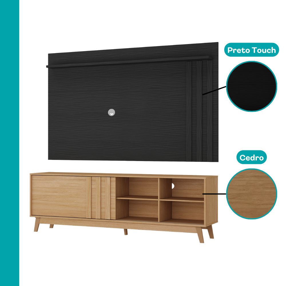 Conjunto Rack Cedro e Painel Parede Preto Touch Ventura Carraro - imagem 6