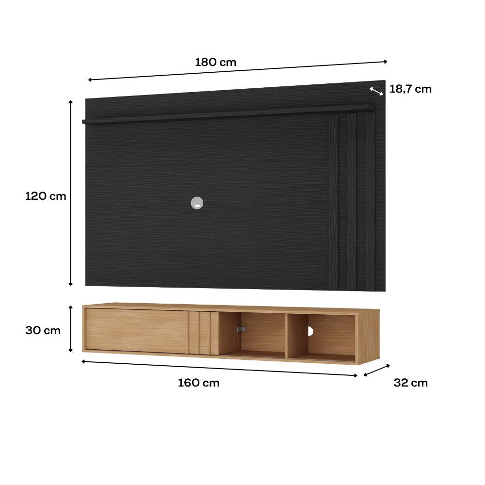 Conjunto Rack Cedro e Painel Parede Preto Touch Linea Carraro - imagem 4