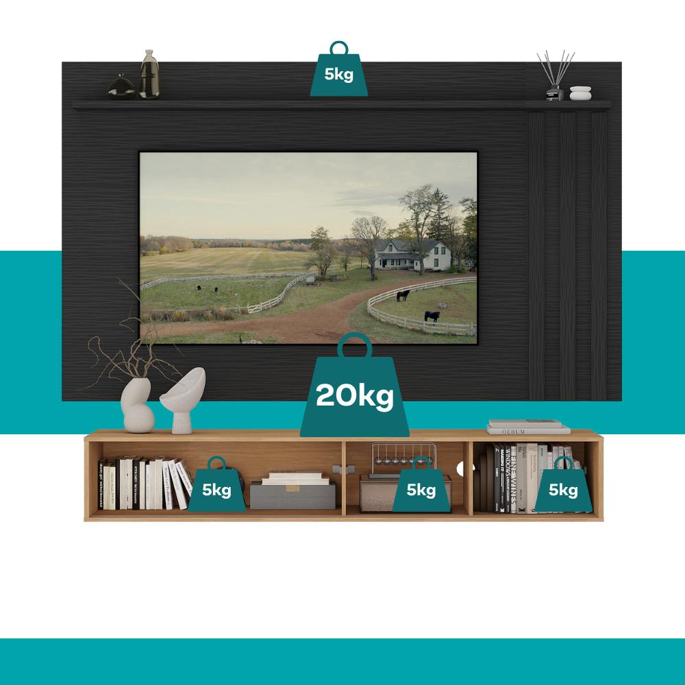 Conjunto Rack Cedro e Painel Parede Preto Touch Linea Carraro - imagem 5