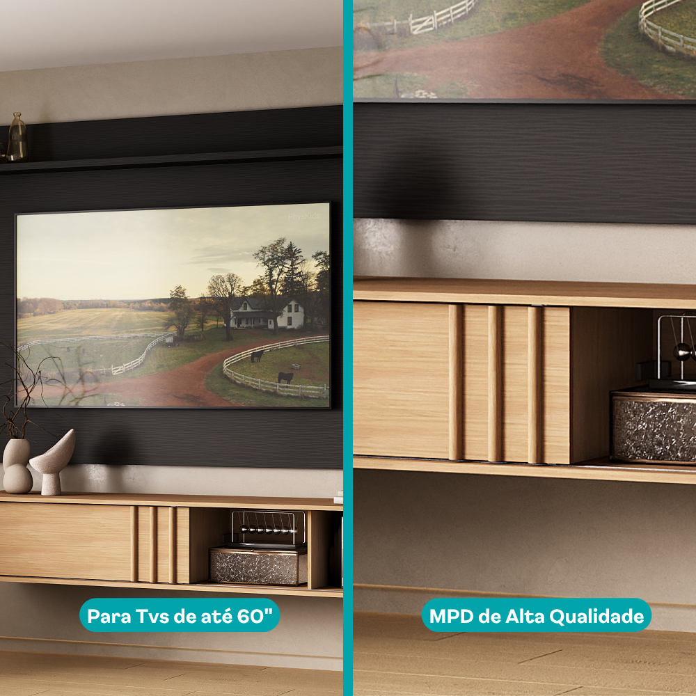 Conjunto Rack Cedro e Painel Parede Preto Touch Linea Carraro - imagem 7