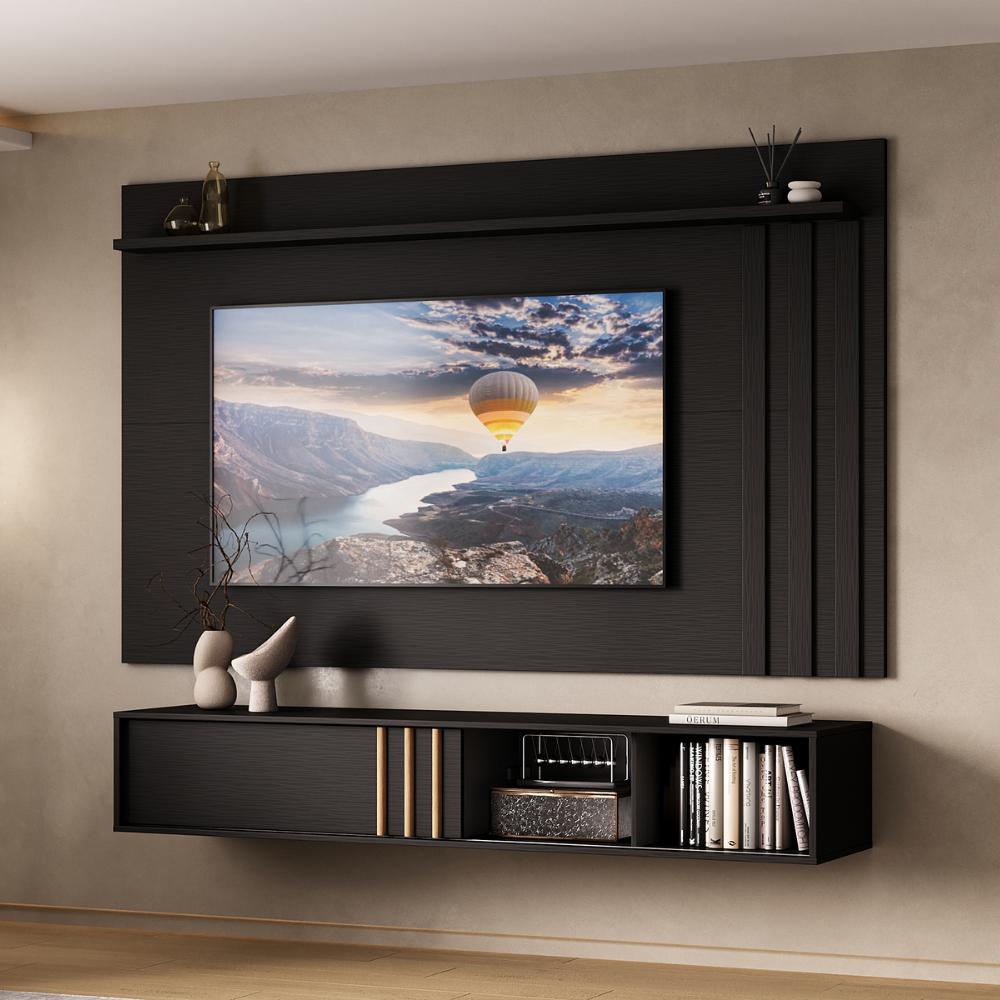 Conjunto Rack e Painel Parede Preto Touch Linea Carraro - imagem 1
