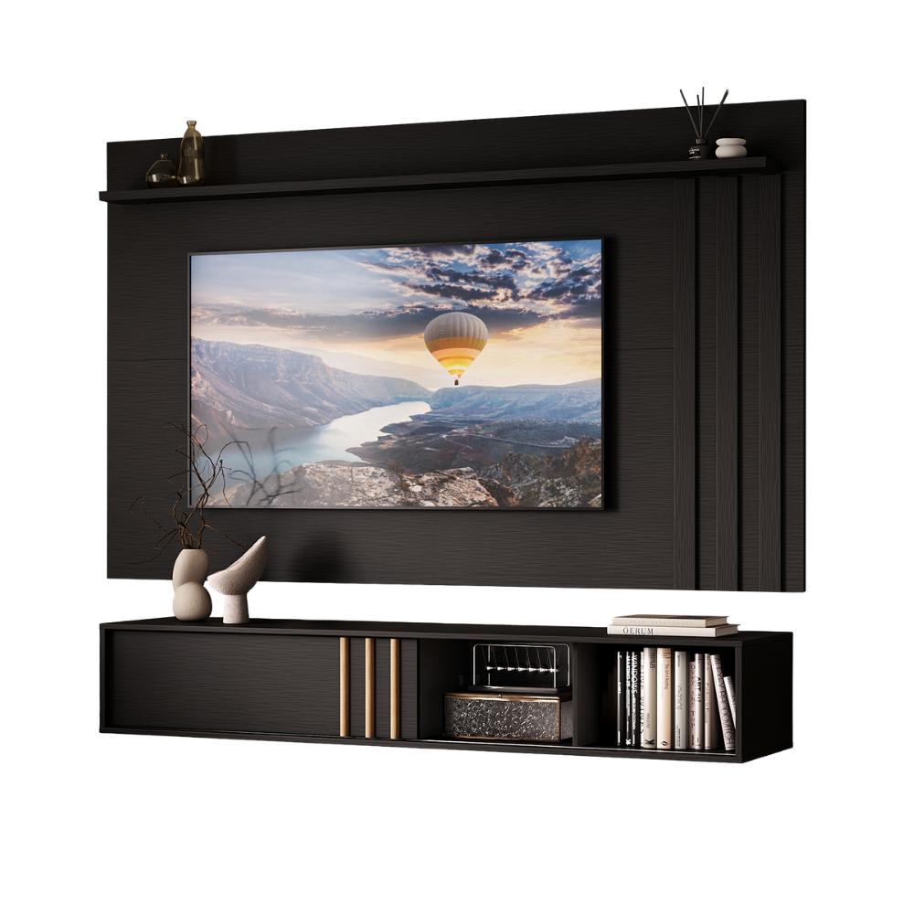 Conjunto Rack e Painel Parede Preto Touch Linea Carraro - imagem 2