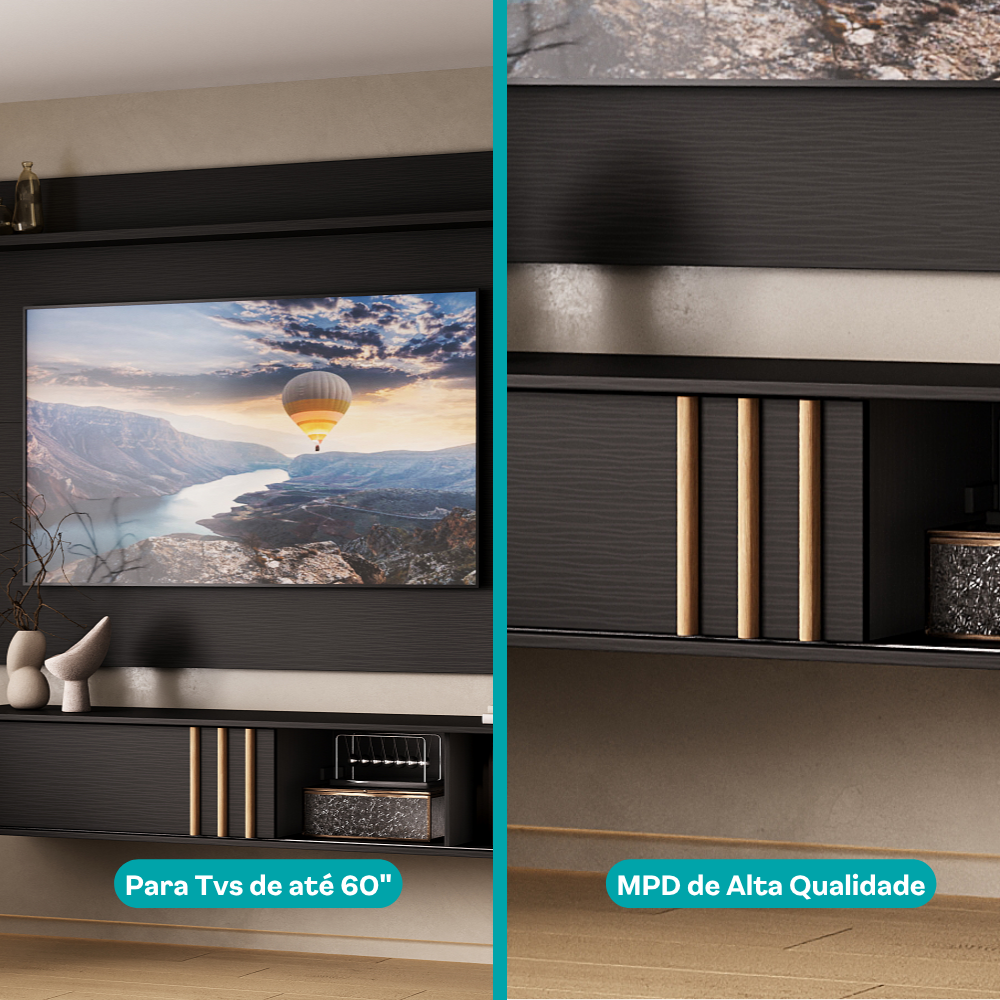 Conjunto Rack e Painel Parede Preto Touch Linea Carraro - imagem 8