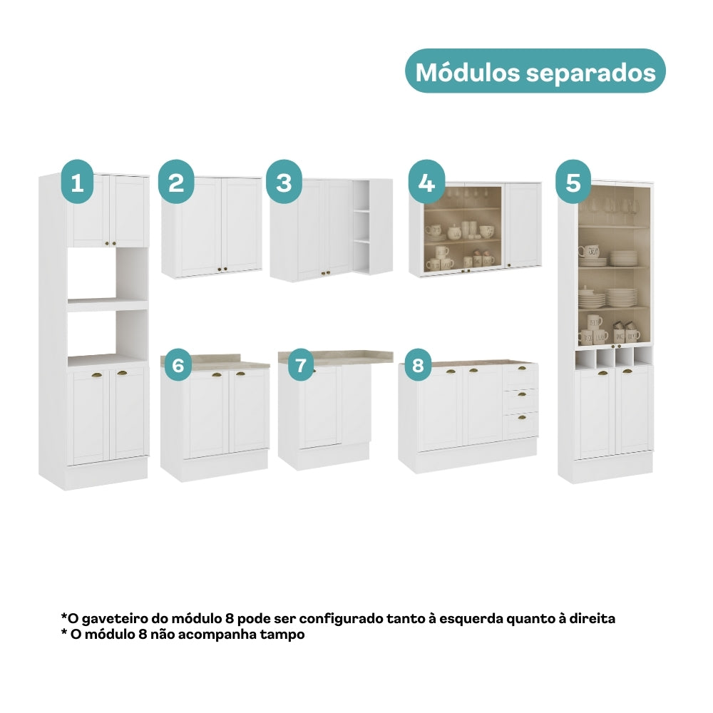 Armário de Cozinha Completa c Balcão Milla Dusk Carraro Branco - imagem 4