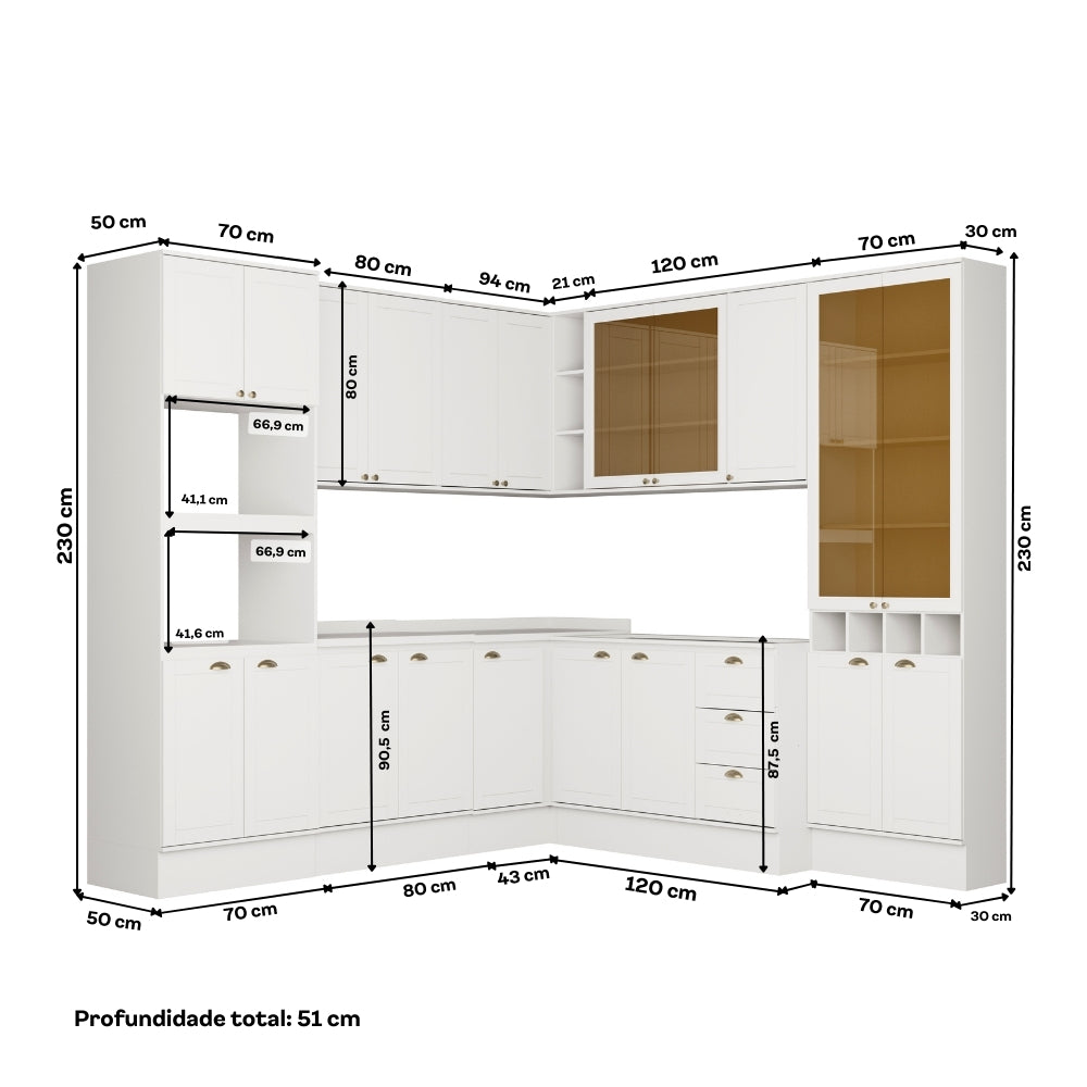 Armário de Cozinha Completa c Balcão Milla Dusk Carraro Branco - imagem 5