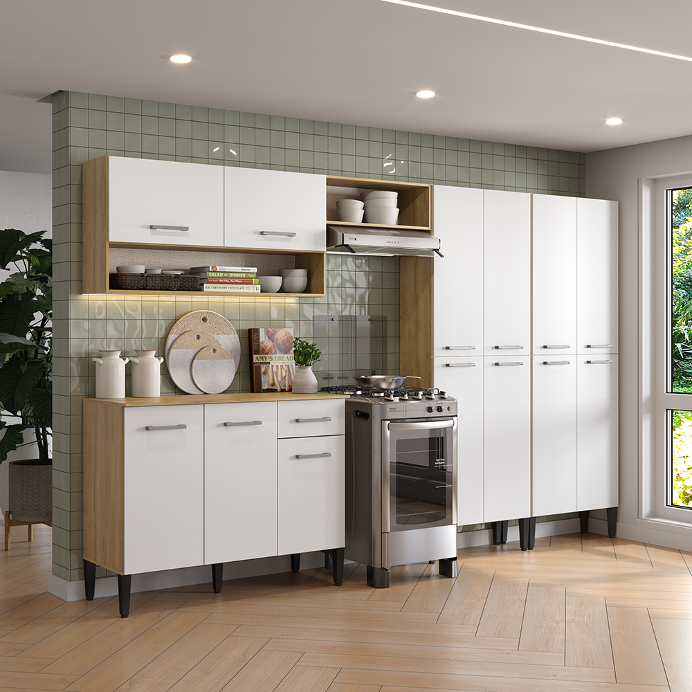 Armário de Cozinha Compacta Arizona Fusion One Carraro Carvalho com Branco - imagem 1