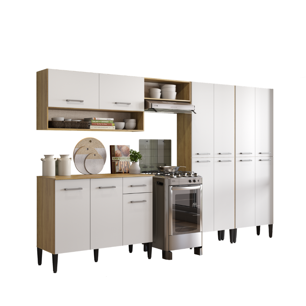 Armário de Cozinha Compacta Arizona Fusion One Carraro Carvalho com Branco - imagem 2