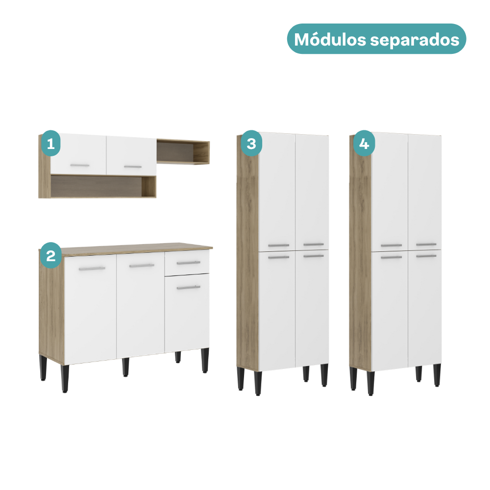 Armário de Cozinha Compacta Arizona Fusion One Carraro Carvalho com Branco - imagem 4