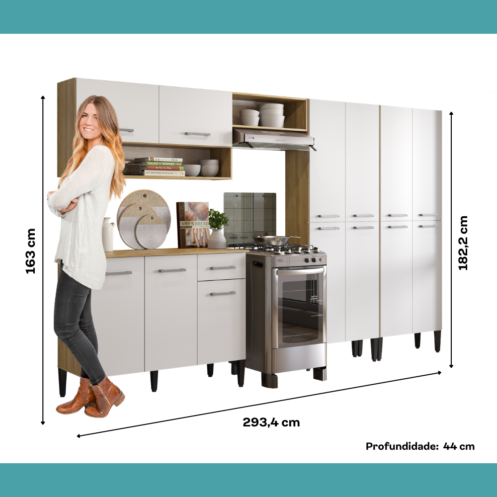 Armário de Cozinha Compacta Arizona Fusion One Carraro Carvalho com Branco - imagem 7