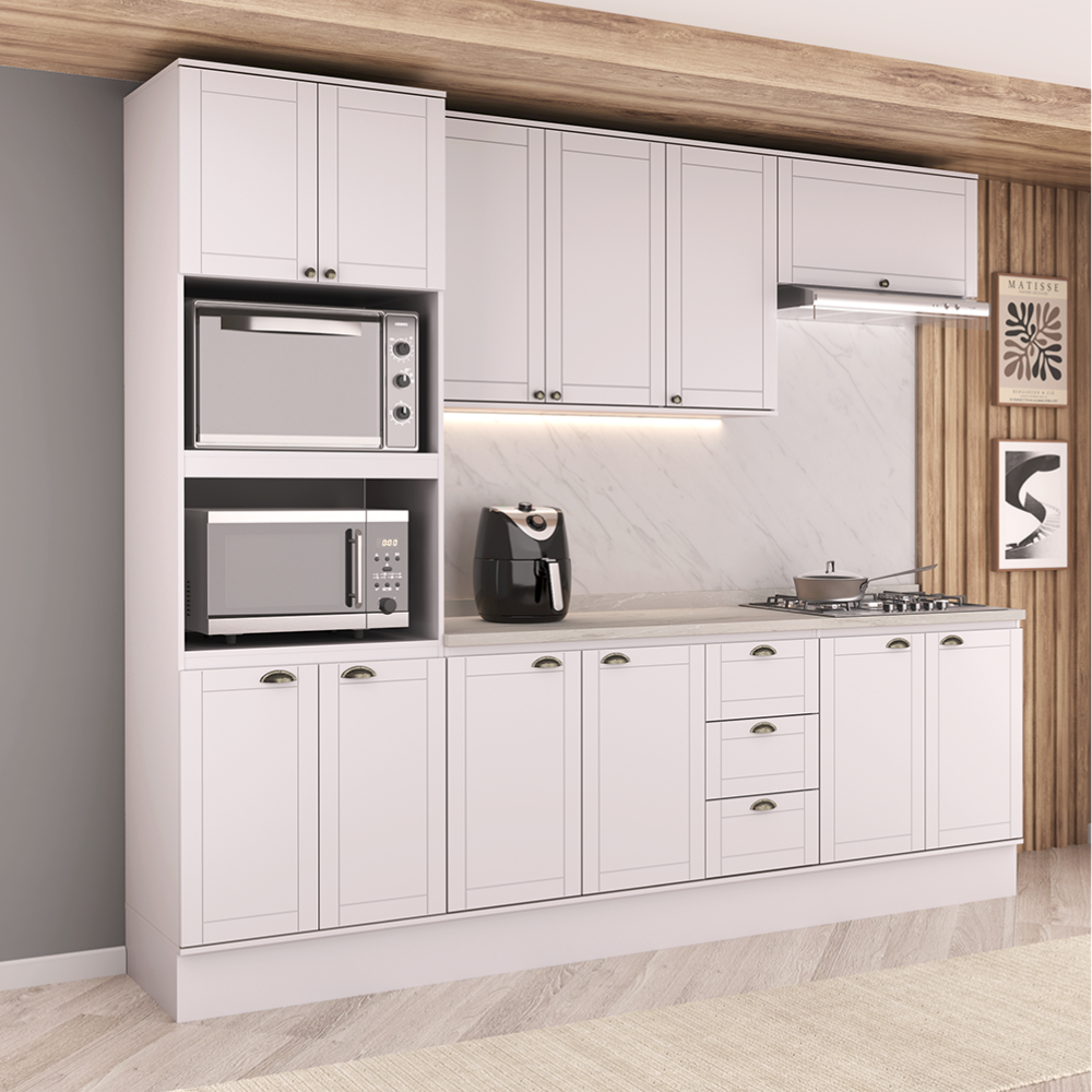 Armário de Cozinha Completa com Balcão Milla Fresh Carraro Branco - imagem 1