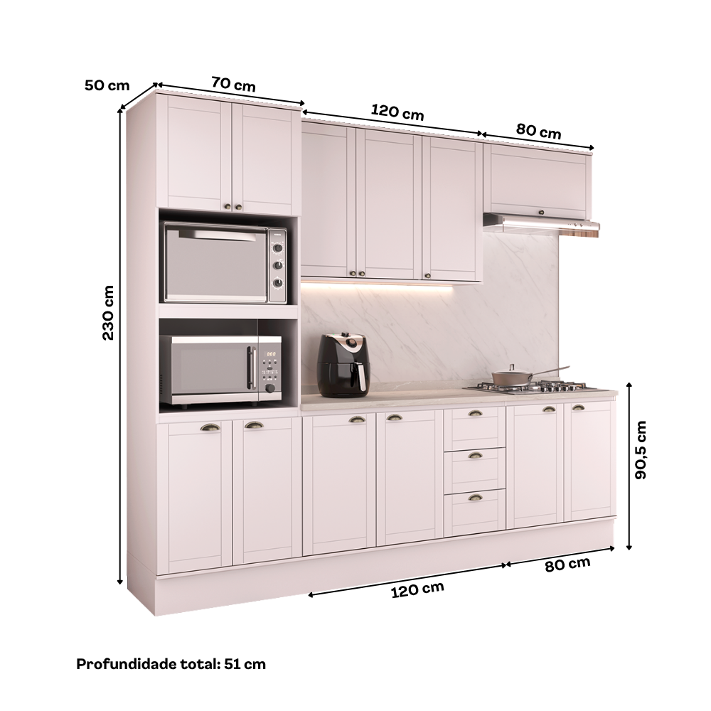 Armário de Cozinha Completa com Balcão Milla Fresh Carraro Branco - imagem 4