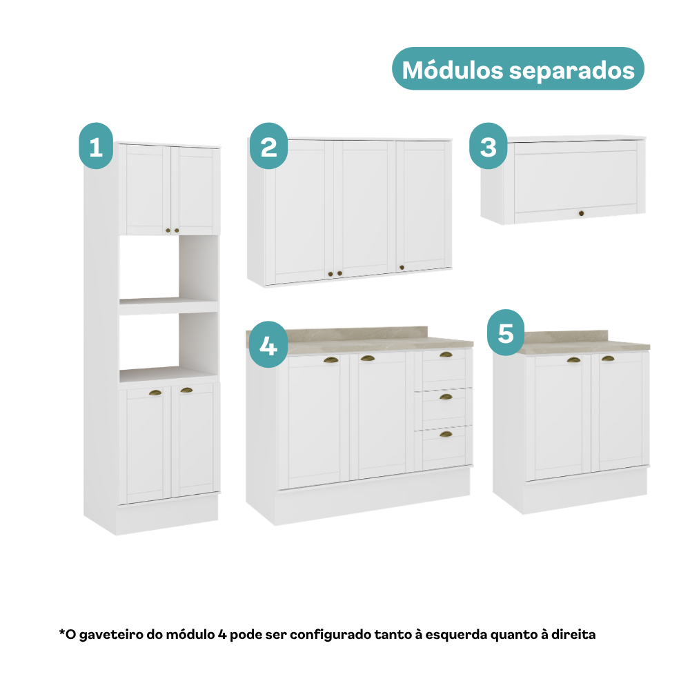 Armário de Cozinha Completa com Balcão Milla Fresh Carraro Branco - imagem 6
