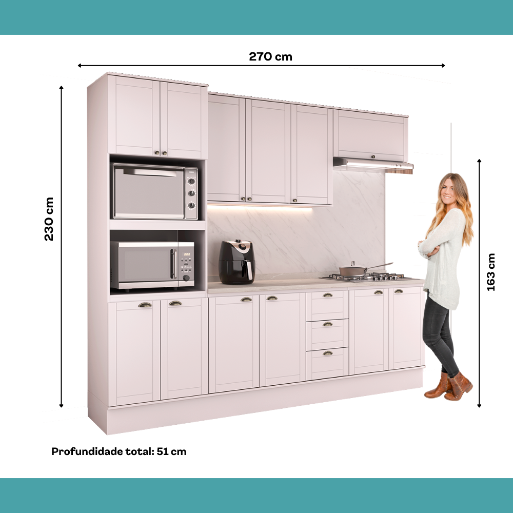 Armário de Cozinha Completa com Balcão Milla Fresh Carraro Branco - imagem 7