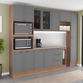 Armário de Cozinha Completa com Balcão Milla Harmony Carraro Nogal com Cinza Titânio - imagem 1