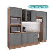 Armário de Cozinha Completa com Balcão Milla Harmony Carraro Nogal com Cinza Titânio - imagem 3
