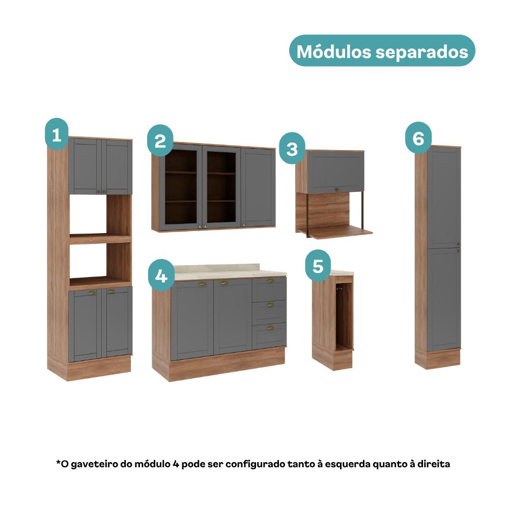 Armário de Cozinha Completa com Balcão Milla Harmony Carraro Nogal com Cinza Titânio - imagem 4