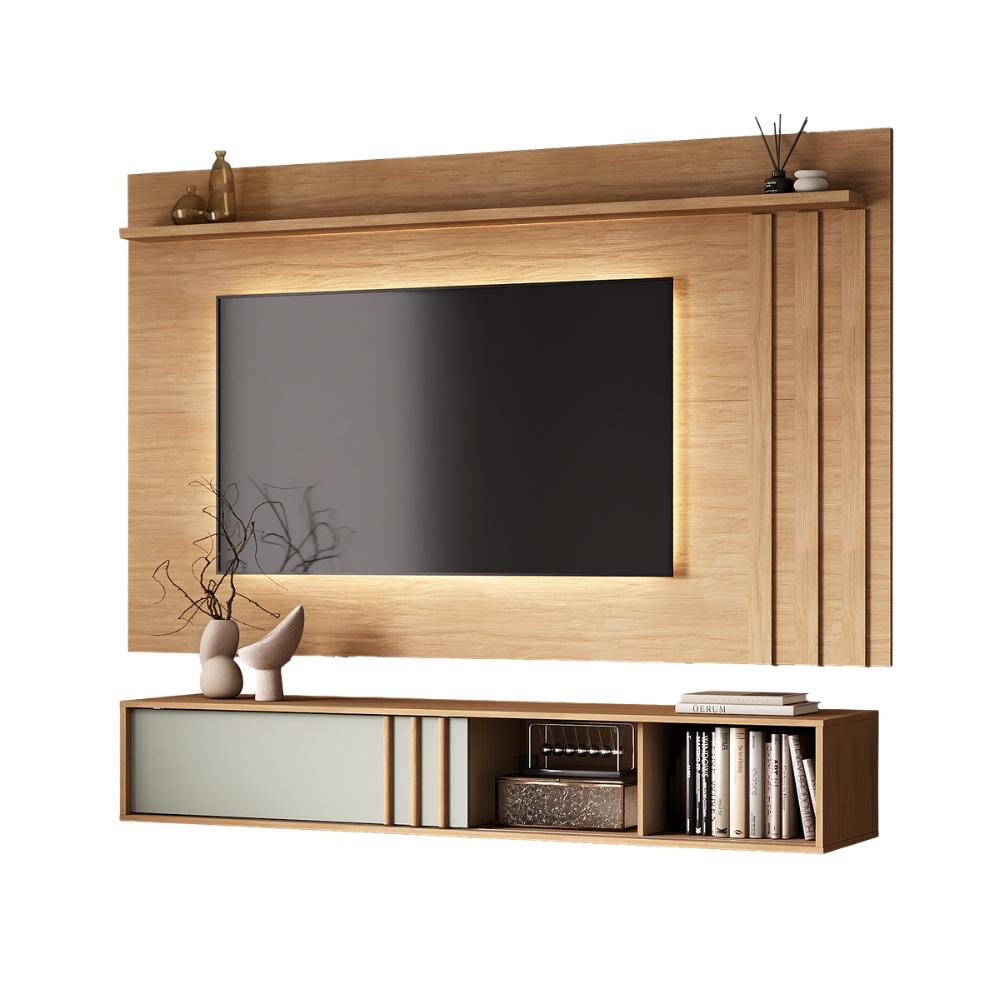 Conjunto Rack Cedro Sálvia e Painel Parede Cedro Linea Carraro - imagem 2