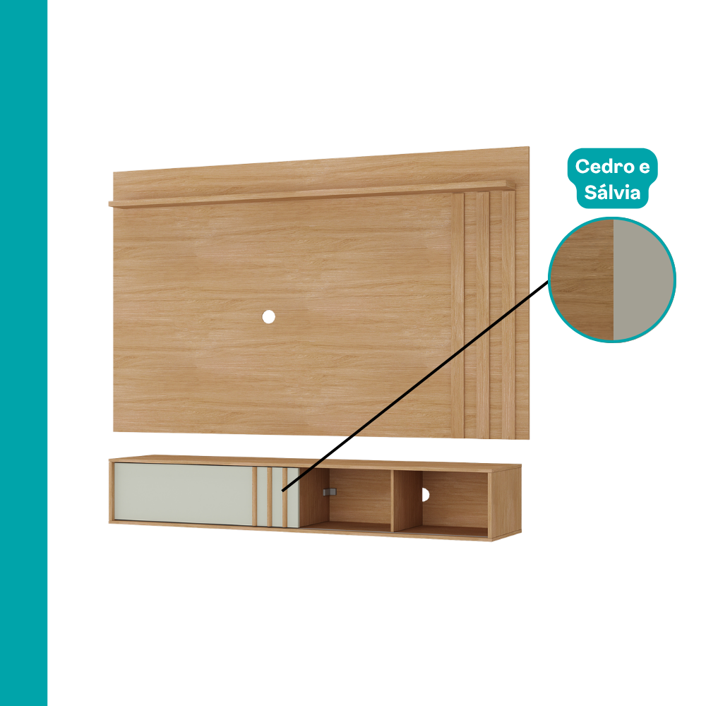 Conjunto Rack Cedro Sálvia e Painel Parede Cedro Linea Carraro - imagem 6