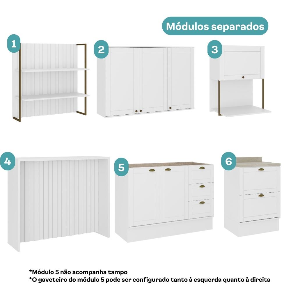 Armário de Cozinha Completa com Balcão Milla Pro Prime Carraro Branco - imagem 5