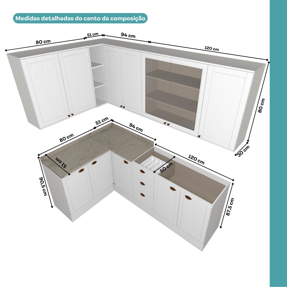 Armário de Cozinha Completa com Balcão Milla Aura One Carraro Branco - imagem 5
