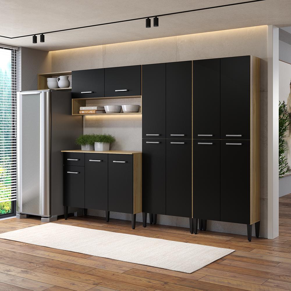 Armário de Cozinha Compacta Arizona Fusion Two Carraro Carvalho com Preto - imagem 1