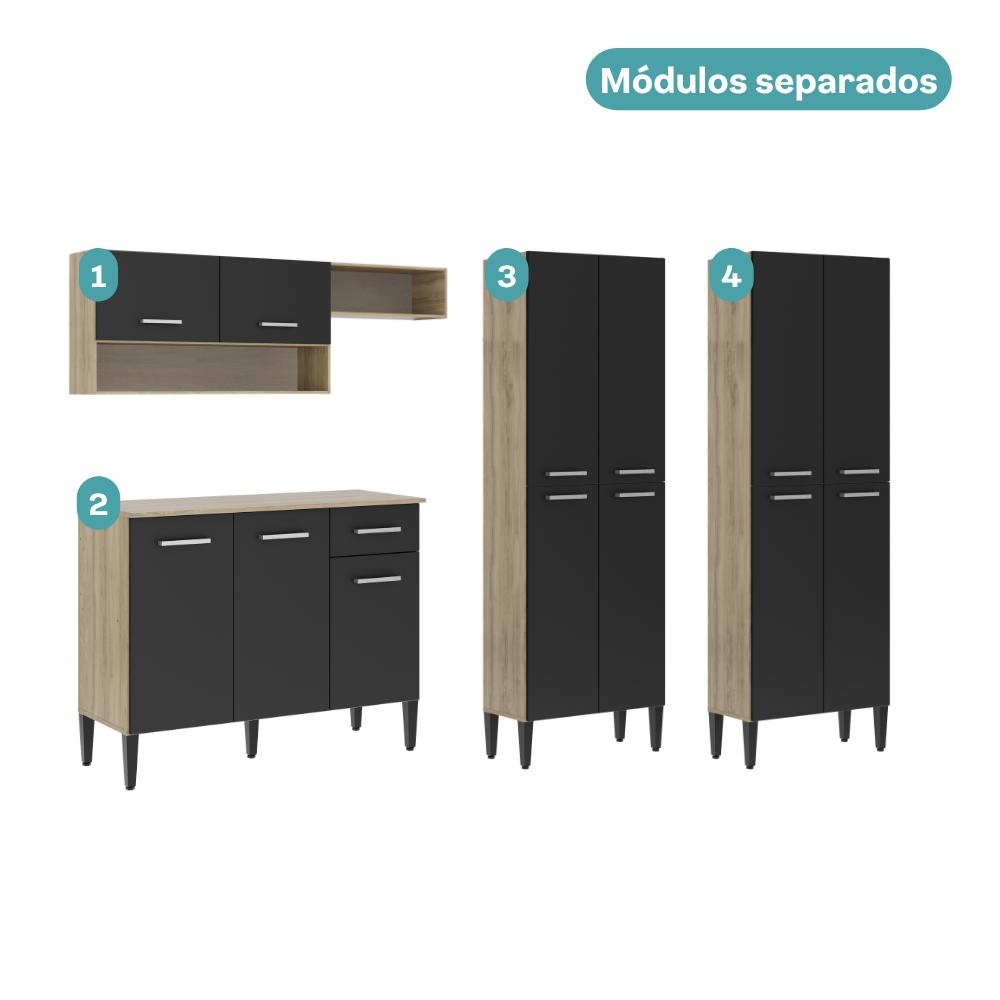 Armário de Cozinha Compacta Arizona Fusion Two Carraro Carvalho com Preto - imagem 4