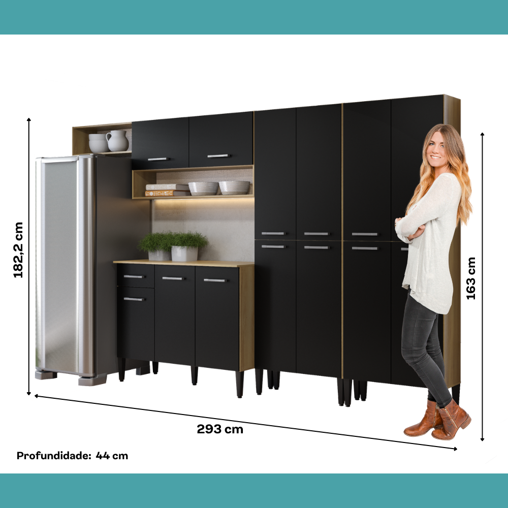 Armário de Cozinha Compacta Arizona Fusion Two Carraro Carvalho com Preto - imagem 7