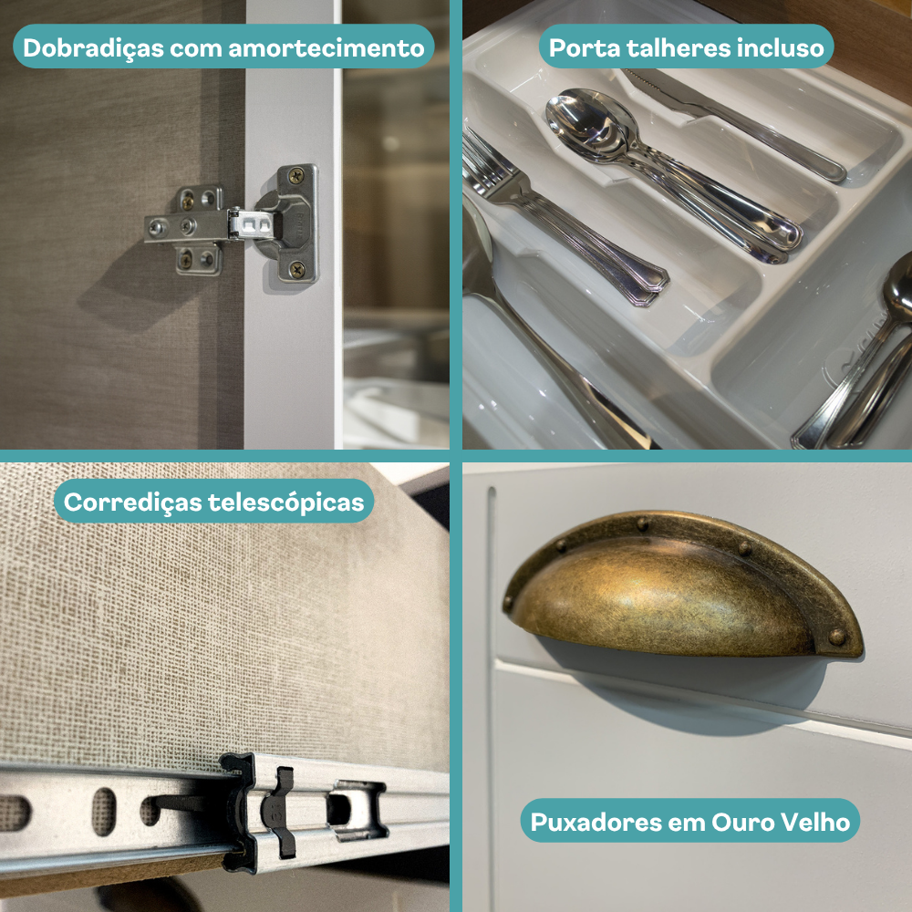 Armário de Cozinha Completa com Balcão Milla Ady Carraro Branco - imagem 9