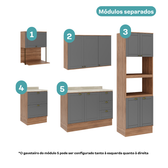 Armário de Cozinha Completa com Balcão Milla Main Carraro Nogal com Cinza Titânio - imagem 4