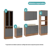 Armário de Cozinha Completa com Balcão Milla Silv Carraro Nogal com Cinza Titânio - imagem 4