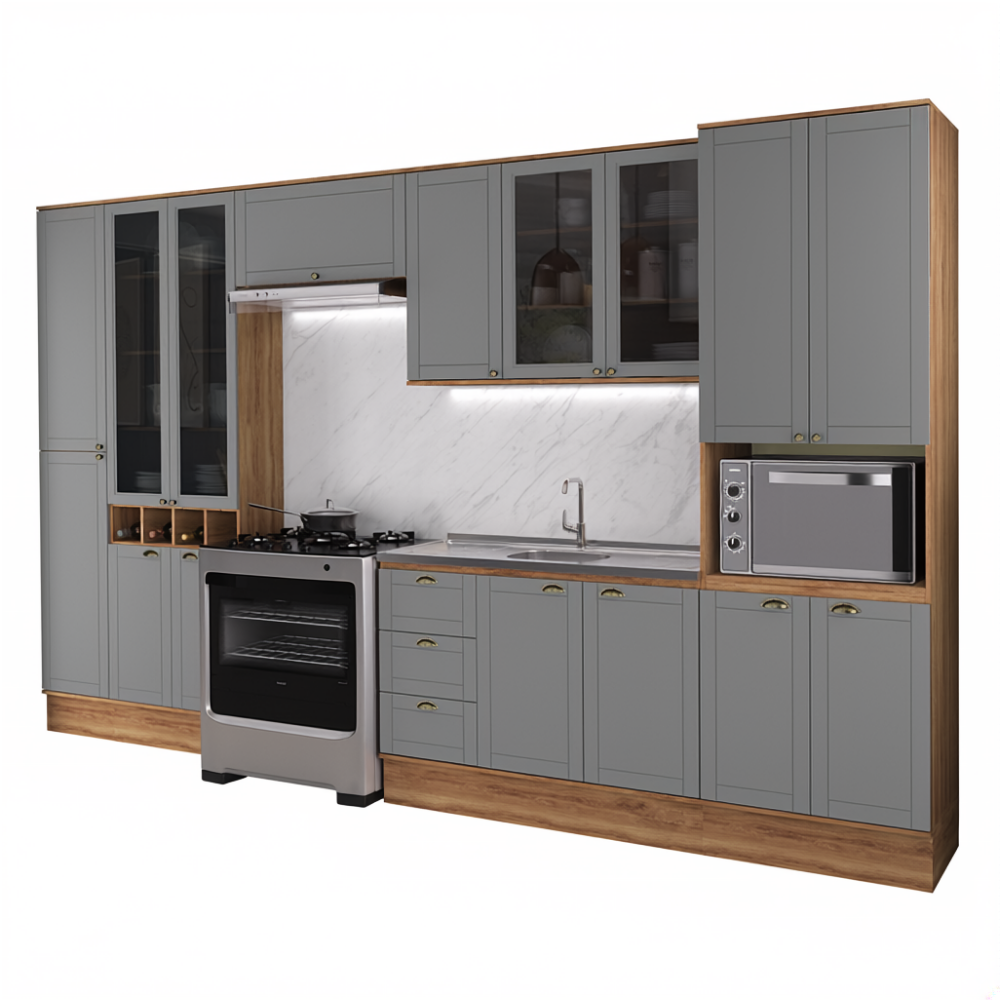 Armário de Cozinha Completa com Balcão Milla Duo Light Carraro Nogal com Cinza Titânio - imagem 2