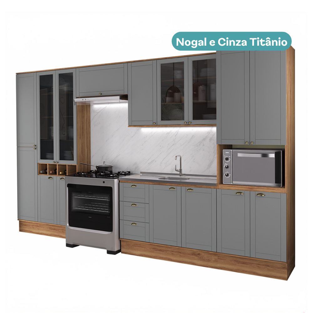 Armário de Cozinha Completa com Balcão Milla Duo Light Carraro Nogal com Cinza Titânio - imagem 3