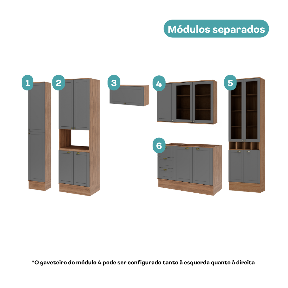 Armário de Cozinha Completa com Balcão Milla Duo Light Carraro Nogal com Cinza Titânio - imagem 4