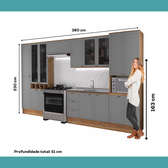 Armário de Cozinha Completa com Balcão Milla Duo Light Carraro Nogal com Cinza Titânio - imagem 7