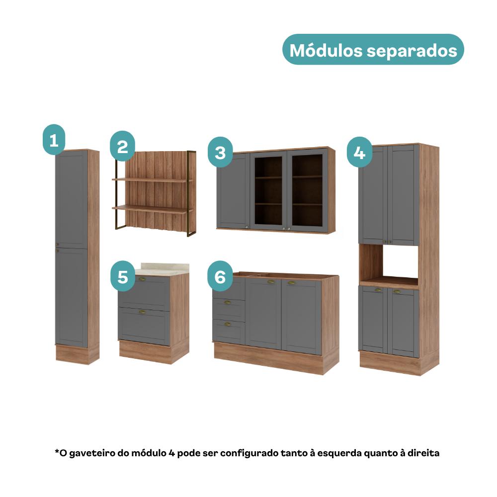 Armário de Cozinha Completa com Balcão Milla Vision Plus Carraro Nogal com Cinza Titânio - imagem 4