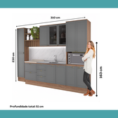 Armário de Cozinha Completa com Balcão Milla Vision Plus Carraro Nogal com Cinza Titânio - imagem 7