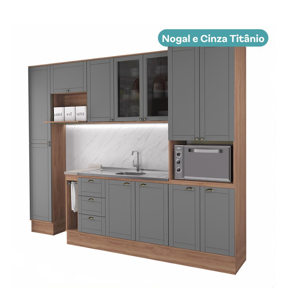 Armário de Cozinha Completa com Balcão Milla Unity Link Carraro Nogal com Cinza Titânio - imagem 2