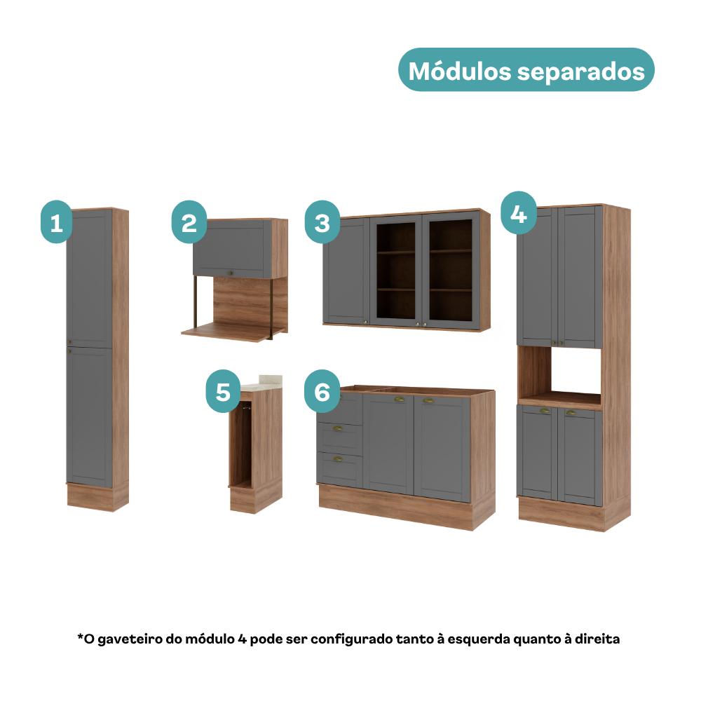 Armário de Cozinha Completa com Balcão Milla Unity Link Carraro Nogal com Cinza Titânio - imagem 3
