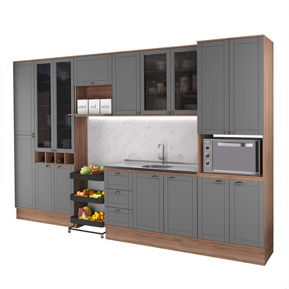 Armário de Cozinha Completa com Balcão Milla Versa Flex Carraro Nogal com Cinza Titânio - imagem 2