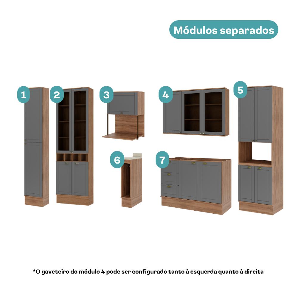 Armário de Cozinha Completa com Balcão Milla Versa Flex Carraro Nogal com Cinza Titânio - imagem 4