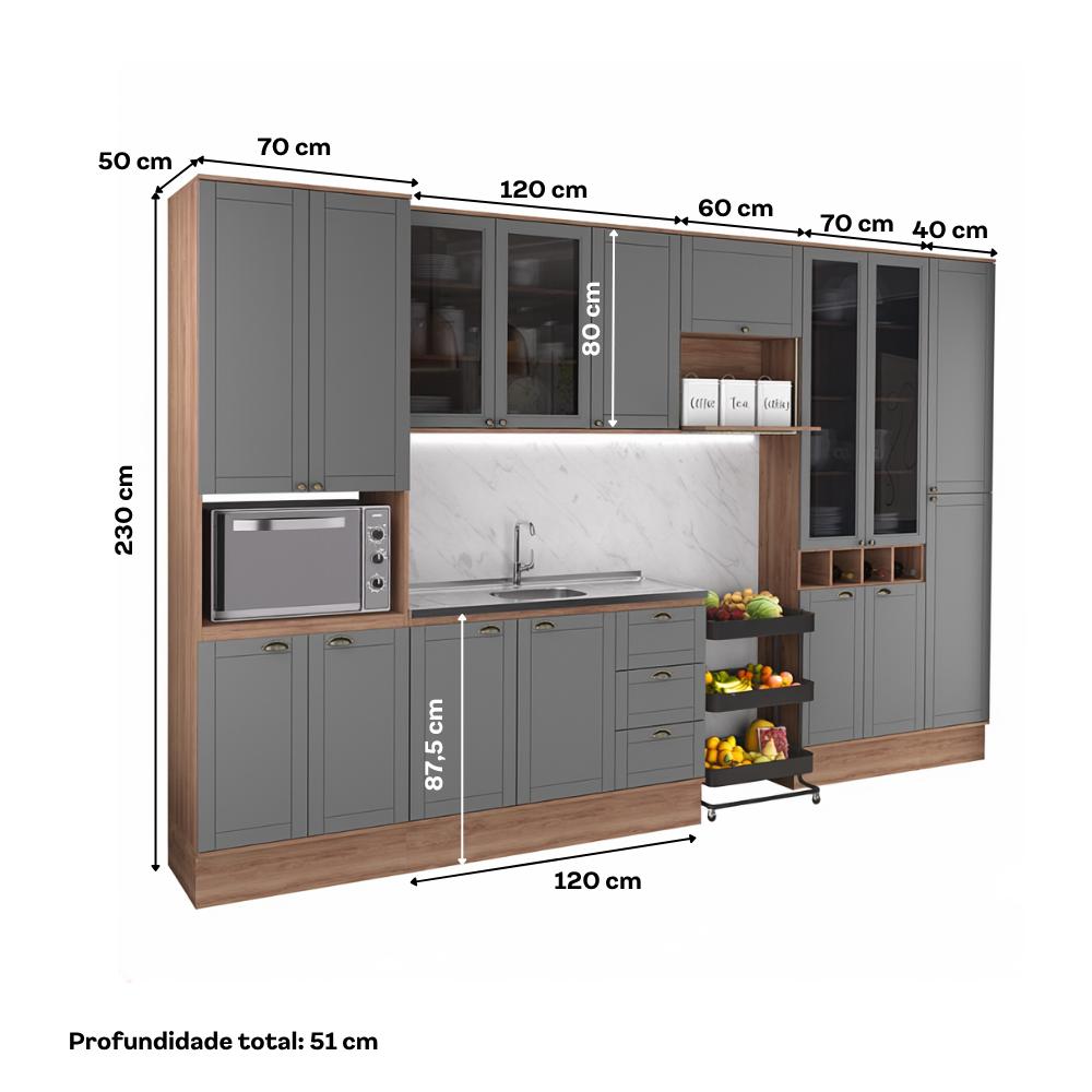 Armário de Cozinha Completa com Balcão Milla Versa Flex Carraro Nogal com Cinza Titânio - imagem 5