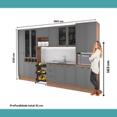Armário de Cozinha Completa com Balcão Milla Versa Flex Carraro Nogal com Cinza Titânio - imagem 7