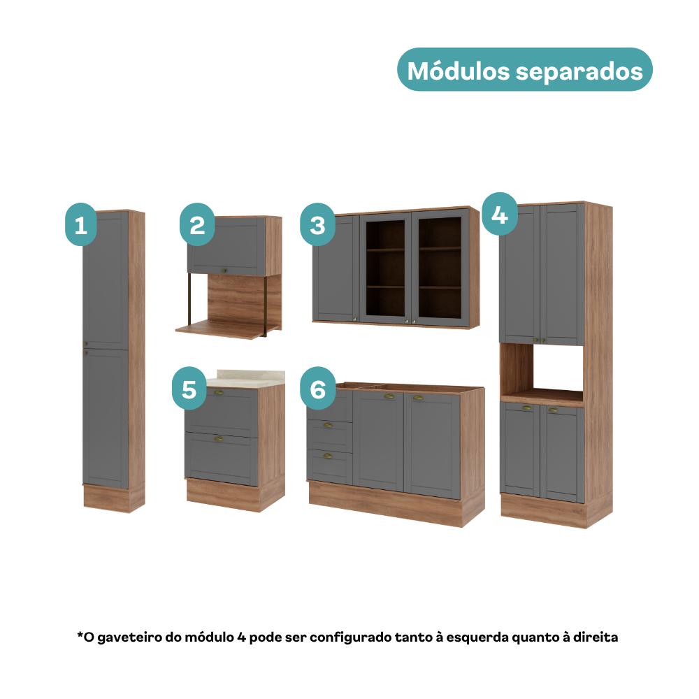 Armário de Cozinha Completa com Balcão Milla Origin Core Carraro Nogal com Cinza Titânio - imagem 4