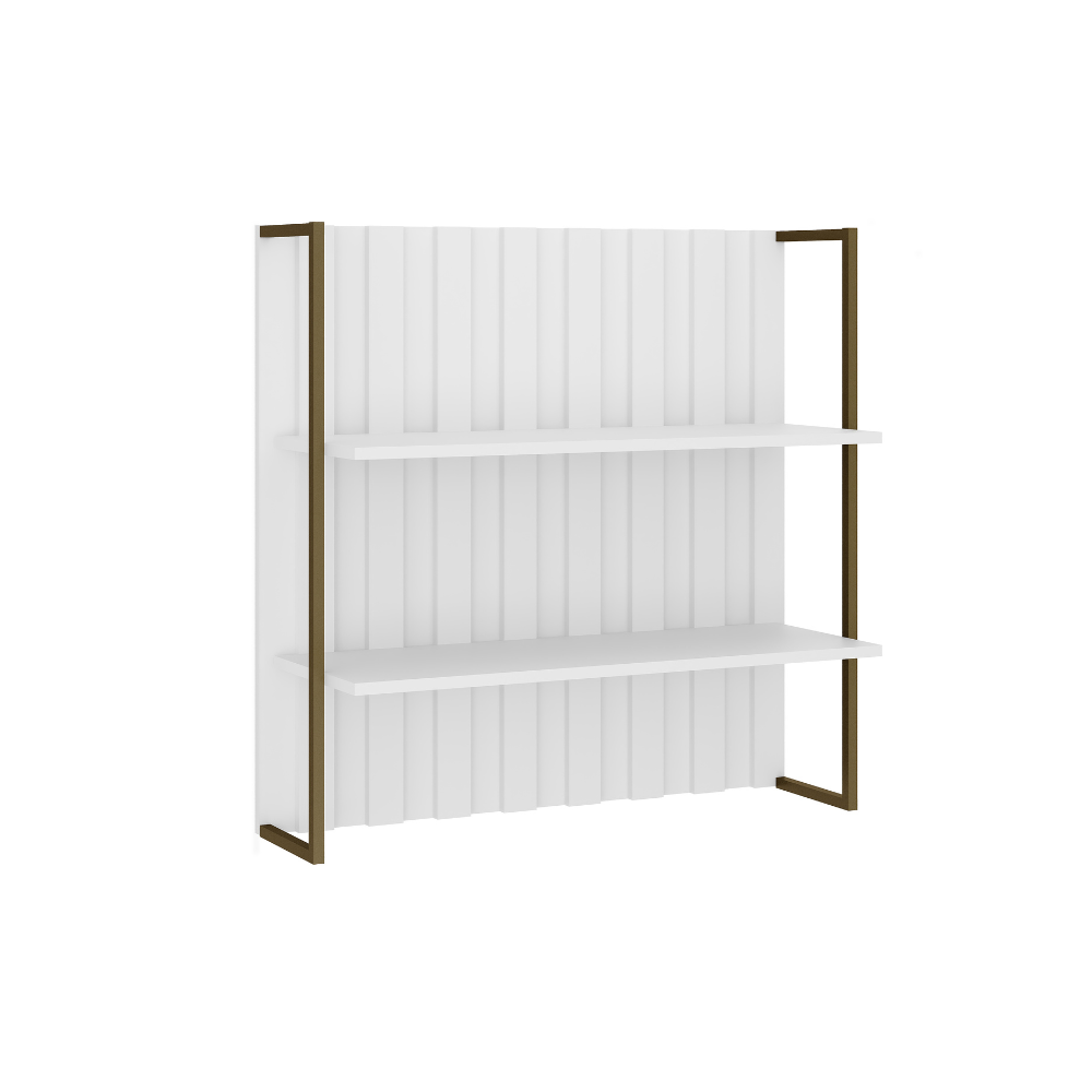 Estante Ripada MDF Branco com Prateleiras e Tubo Ouro Velho Carraro