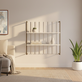 Estante Ripada MDF Branco com Prateleiras e Tubo Ouro Velho Carraro