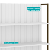 Estante Ripada MDF Branco com Prateleiras e Tubo Ouro Velho Carraro