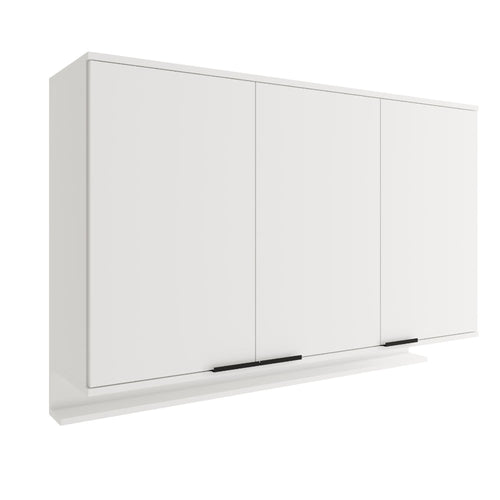 Armário aéreo de cozinha Miami branco fosco de 120 cm com 3 portas e puxadores pretos