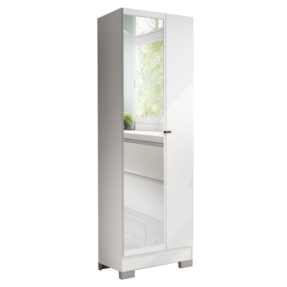 Armário Utilitário Organizador 2 Portas Espelho Branco Carraro