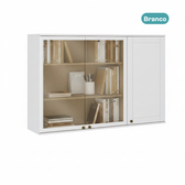 Armário Suspenso com Portas de Vidro para Escritório Branco Carraro