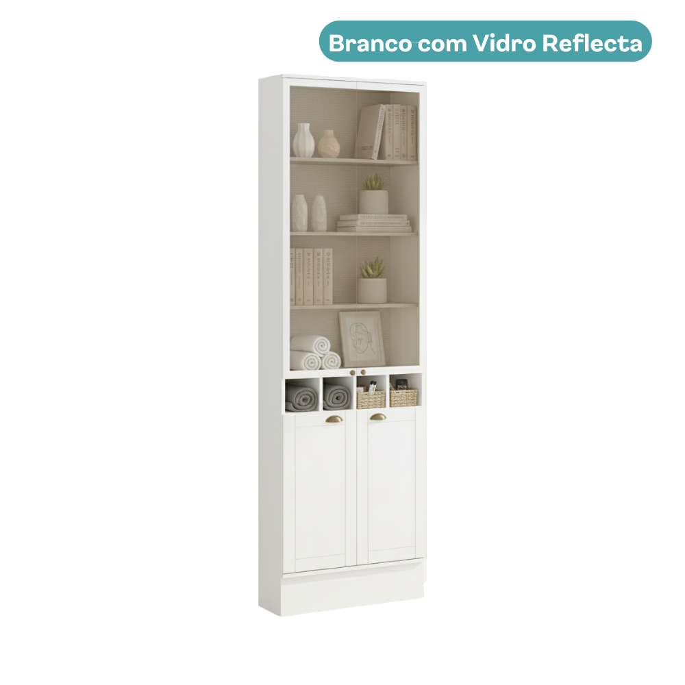 Armário com Portas de Vidro em MDF para Sala de estar Branco Carraro